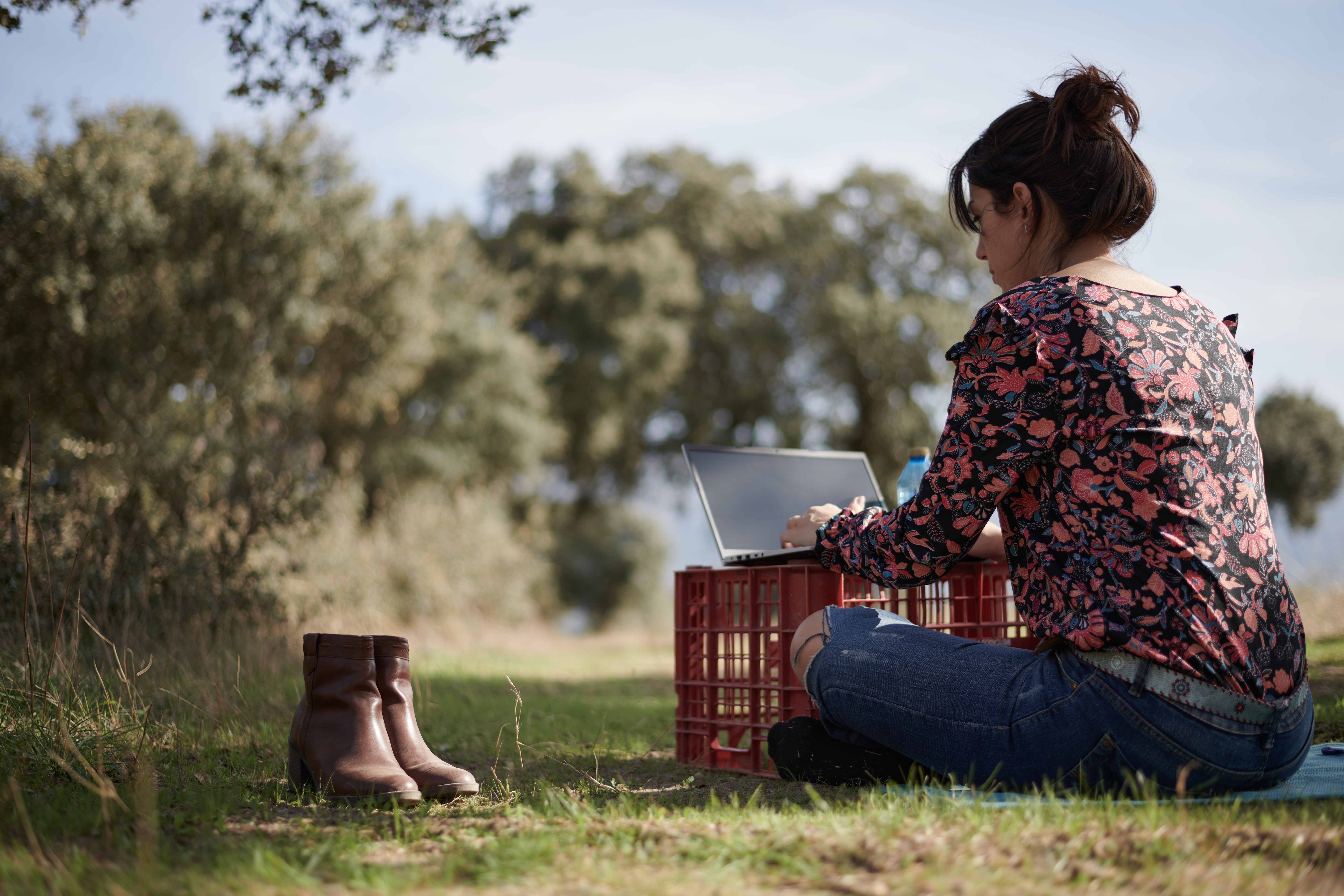 Native woman on her laptop